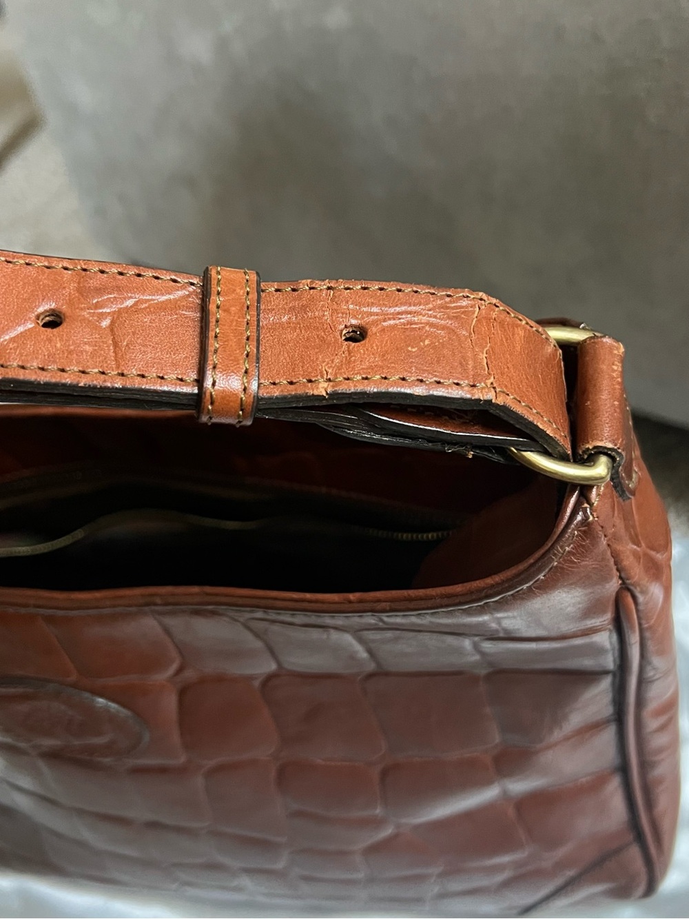 Vintage Mulberry Cognac Croc-Embossed Leather Shoulder Bag - Picture 2 of 9